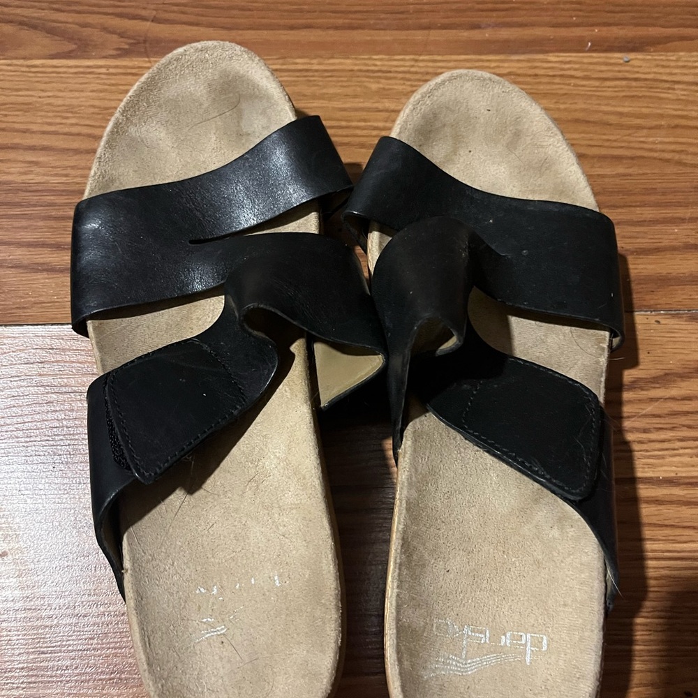 Dansko Women's Black Wedge Velcro Side Close Sandals - Picture 2 of 4